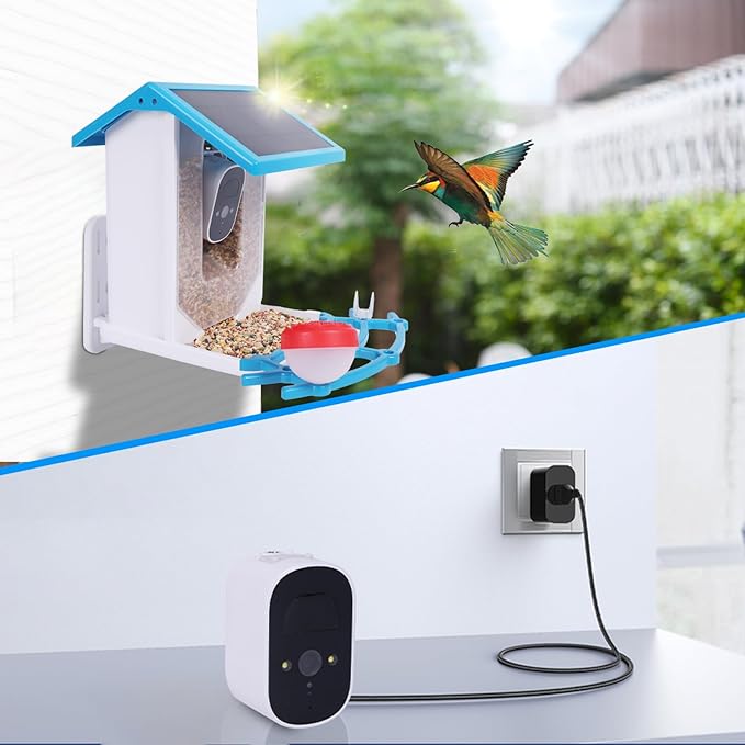 Bird Feeder with Camera Solar Powered Outdoor,Bird House Cam with AI Identify Wild Birds,Live View, Smart Hummingbird Feeder for Bird Lover Watching Gifts