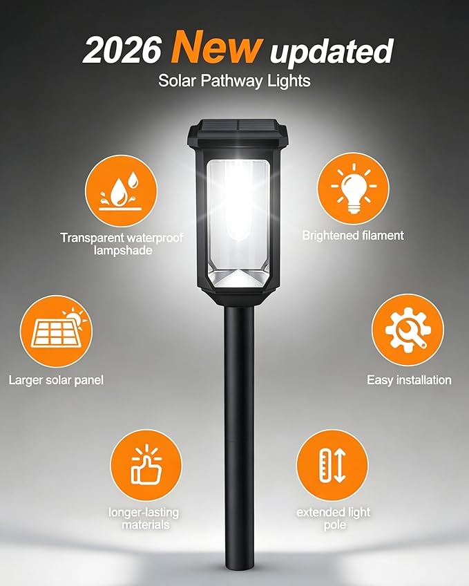 Tenmiro Solar Pathway Lights Outdoor 8 Pack LED Solar Powered Garden Lights Waterproof IP65 Outdoor Light for Yard Lawn Patio Path Walkway Driveway Decor 6500K
