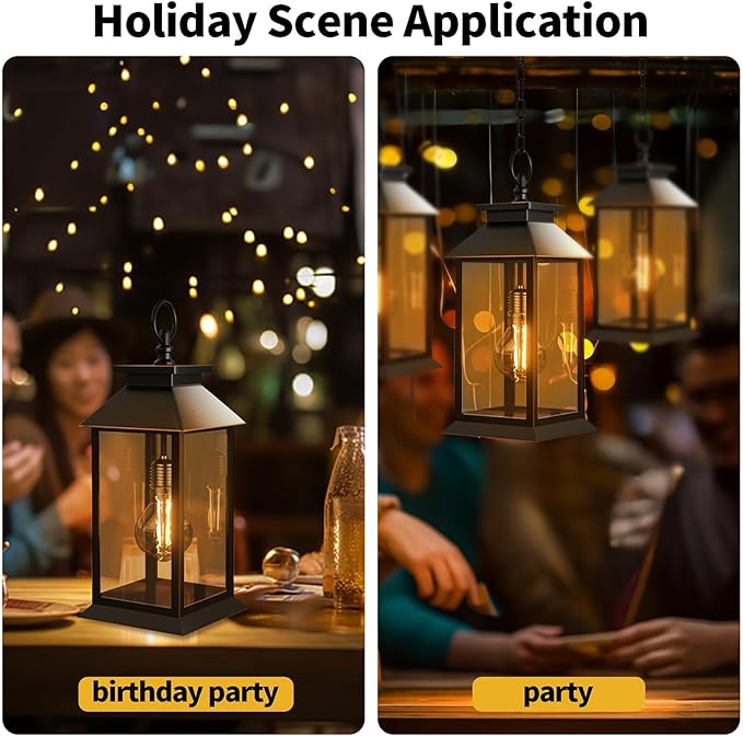 2 Pack Solar Lanterns Outdoor, Hanging Glass Solar Lights Waterproof, Dual Power Solar & 2*AA Battery, for Porch, Patio, Yard and Indoor Table or Mantel