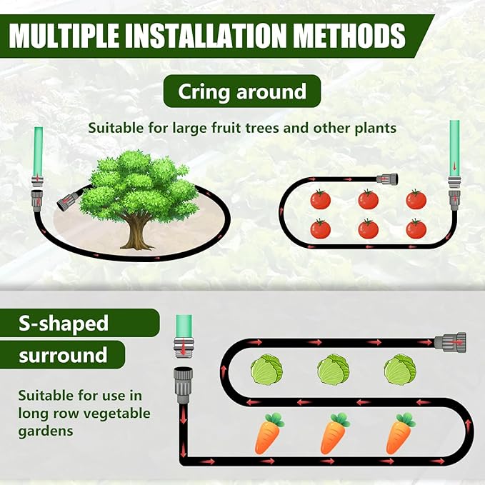 Soaker Hose 50FT, Heavy Duty Double Layer Design Flat Garden Soaker Hose, Saves 80% Water & Leak-free Design Water Hose with Holes For Garden, Lawn, Flower Bed, Vegetable Field