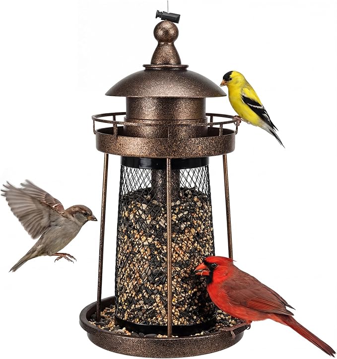 Lavezee Bird Feeder for Outdoors, Large Capacity Hanging Bird Feeders for Outside Wild Birds Hummingbird Parrot, Bronze
