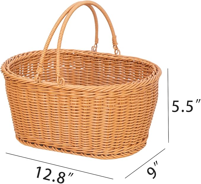 Rattan Picnic Basket with Handle, Garden Harvest Basket, Gathering Storage for Vegetable Fruit, Easter 13" x 9" x5.5" (Rattan, 13"x9"x5.5")