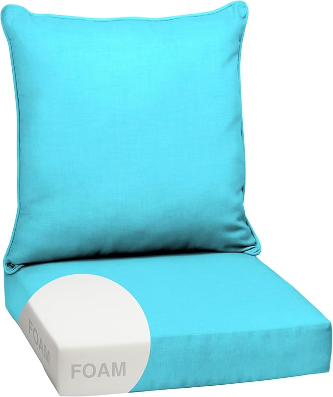 Arden Outdoor Foam Deep Seat Cushion Set, 24 in x 24 in, Weather-Proof, Rain-Proof, Fade Resistant Patio Cushion, Bottom and Back Cushion for Chair, Sofa, and Couch Pool Blue Leala
