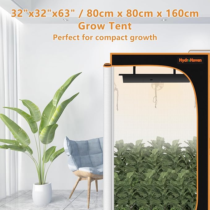 3x3 Grow Tent Kit (32"x32"x63") - Heavy-Duty 600D Diamond Mylar Lining, 98% Reflective, Viewing Window & Waterproof Floor Tray for Hydroponics Indoor Growing