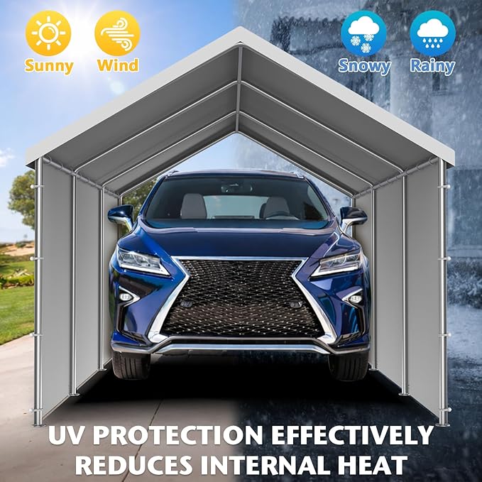 Carport Replacement Canopy Sidewall 20x6.6FT Fits 10x20,12x20,13x20,20x20FT Carport, Waterproof & UV Protected, with Ball Bungees (Only Sidewall, Frame Not Include) (White, Sidewall 1 Pack)