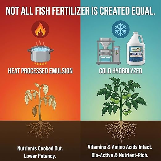 GS Plant Foods Liquid Fish Fertilizer - Organic Material Review Institute Listed (55 Gallons) – Natural Hydrolyzed Fish Fertilizer for Gardens, Lawns & Container Growing