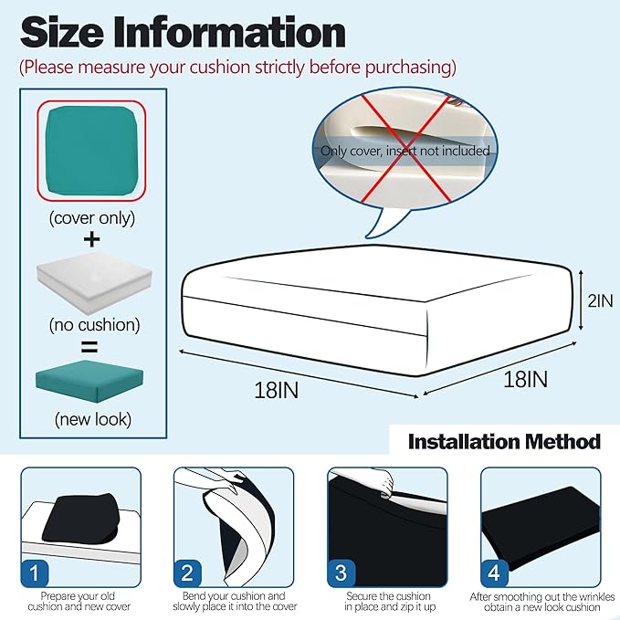 Sqodok Patio Cushion Covers, Waterproof Outdoor Cushion Covers Replacement, Patio Cushion Seat Slicovers for Sectional Sofa, Chair, Outdoor Wicker Patio Sofa (Sky Blue, 18"x18"x2"-2 Pack-Cover ONLY)