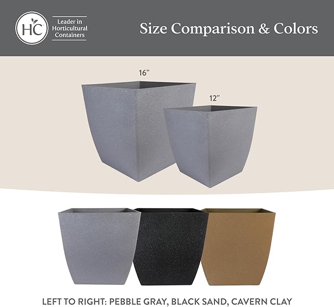 The HC Companies Santa Fe Square Self-Watering Pot - Lightweight Plastic Planter for Herbs & More - Durable Plant Pots for Indoor Plants & Outdoor Plants (16” Pebble Gray, Pack 1)