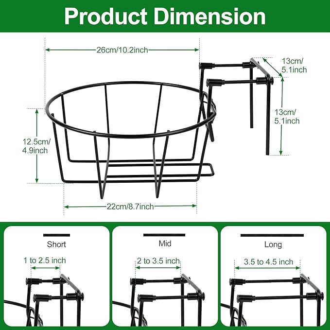 Adjustable Hanging Railing Planter, 6 Pack Fit 1.5 to 4.5 Inches Railing, Weather-Resistant Metal Balcony Rail Planters, Work for Outdoor Fence Deck Garden Patio Halloween Christmas Decor