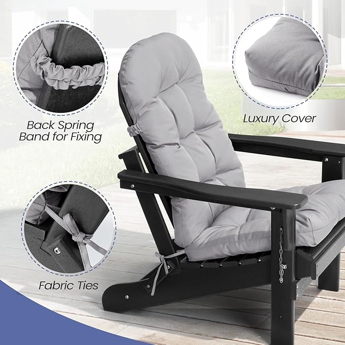 Crestlive Products Adirondack Chair Cushion, Outdoor Rocking Chair Cushion Water Resistant 50x20x4 Inch, High Back Thick Patio Replacement Cushion, Light Gray