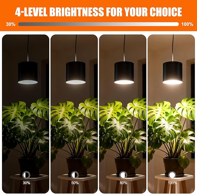 Dimmable Hanging Grow Lights for Indoor Plants, Full Spectrum Hanging Plant Light with Timer & 16.4FT Power Cord, 24W, 3600K Black Glow Light for Garden, Herbs, Seed, Flowers