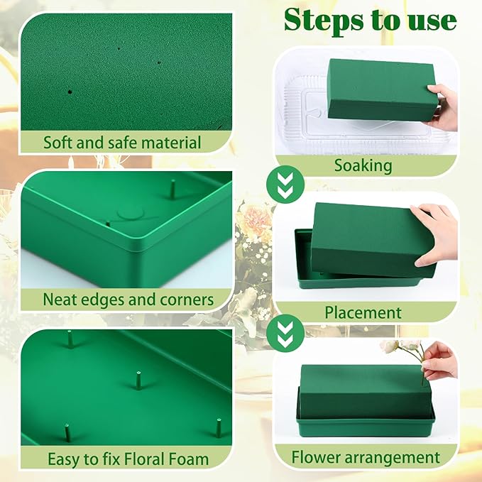 Teenyyou 6 Pack Large Size Floral Foam with Bowl 9.65" l x 4.65" W x 3" H Rectangle Wet Floral Foam Cage Blocks Flower Arrangements Supplies for Table Party Festival Flower Decor