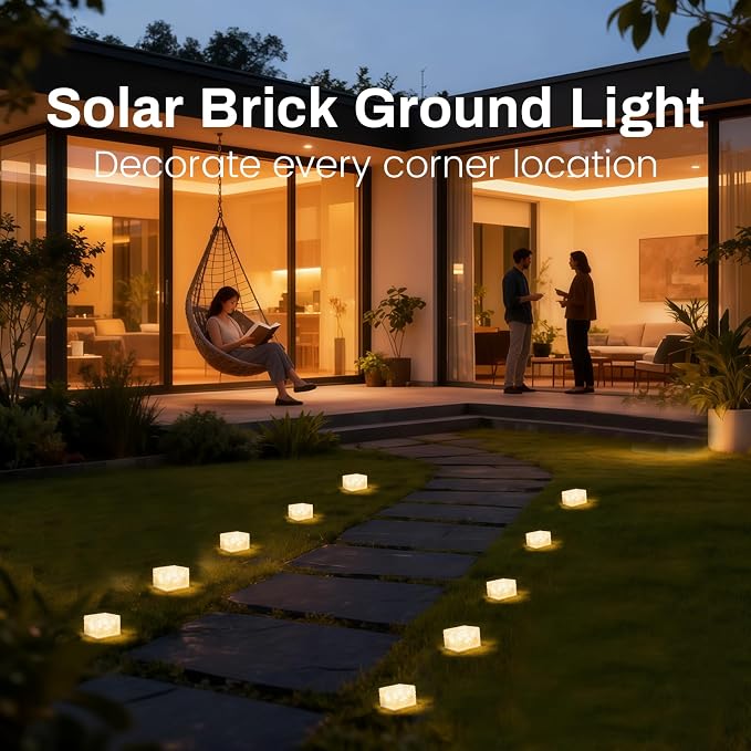 Wokyo 4 Packs Solar Brick Lights Outdoor Waterproof Landscape Path Light LED Rock Lights for Patio, Yard, Walkway, Pathway Decor 2.8x2.8 inch (Small - Warm White)