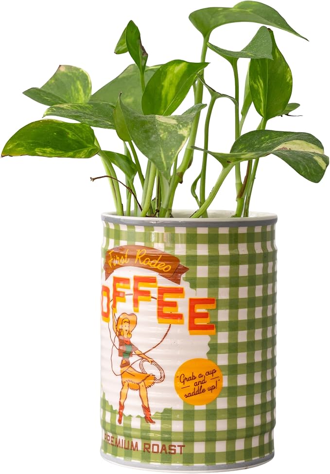ban.do Ceramic Planter with Drainage Hole, Coffee Can | Vintage Inspired Plant Pot, Decorative Vase or Kitchen Utensil Holder, Cute Decor for Home, Kitchen, and Apartment
