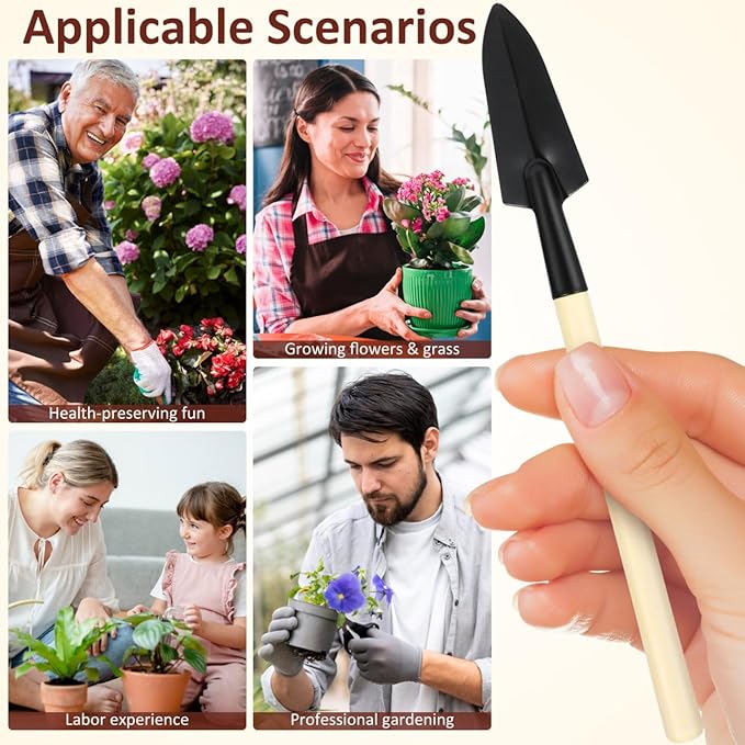 Housoutil Mini Gardening Tools, 6Pcs Small Garden Tools Set, Miniature Shovel Rake Trowel for Indoor Plants Pots Succulent Terrarium Bonsai, Portable Fairy Garden Accessories Hand Supplies Kit