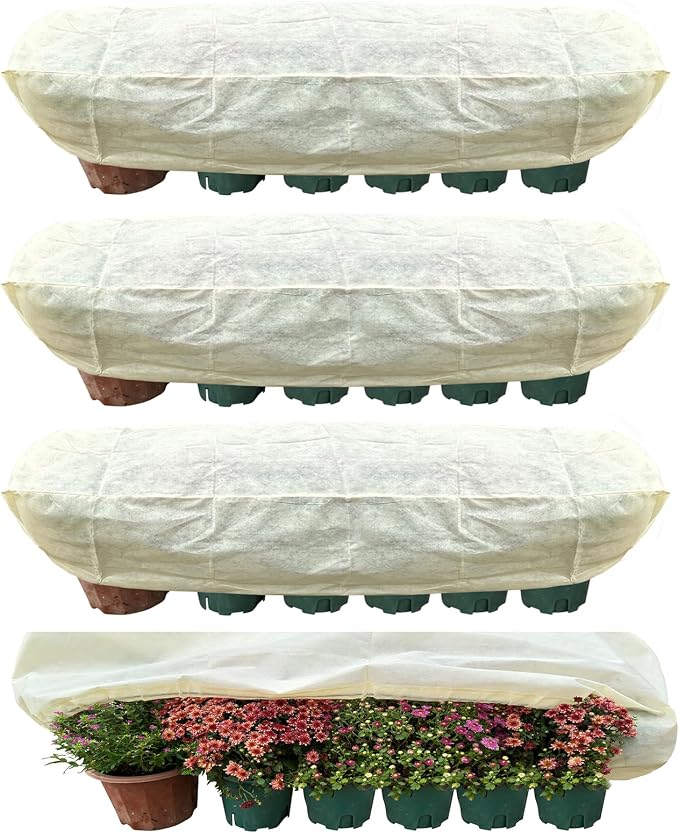 Plant Cover Freeze Protection, Winter Plant Covers, Plant Frost Cover, Tree Plant Freeze Protection Covers, Planter Plant Winter Frost Blanket with Zip Drawstring,4 Pack (59x17.7x15.7INCH)
