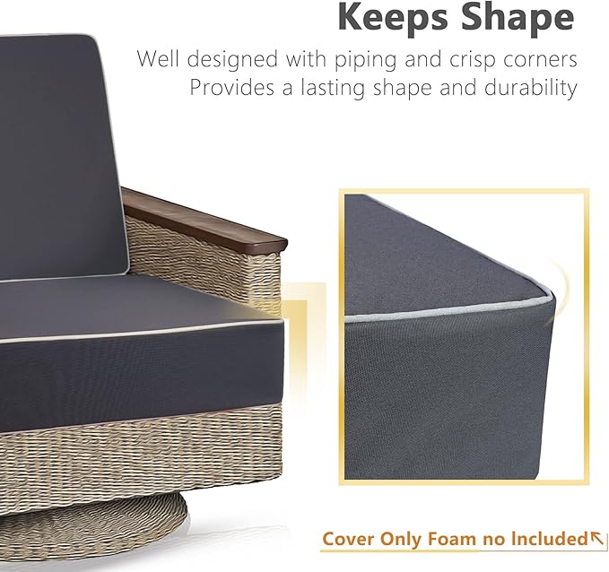 Porch Shield Outdoor Patio Cushion Covers Set 4 Waterproof Fade Resistant Chair Seat Cushion Slipcovers 20 x 18 x 4 inch, Dark Grey
