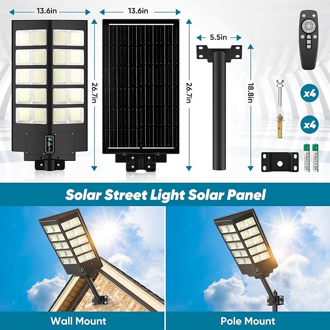 26" Large Solar Street Lights Outdoor Waterproof - 9000W 120000LM Solar Powered Parking Lot Light Dusk to Dawn,Motion Sensor Commercial LED Solar Flood Lights Remote Control for Outside