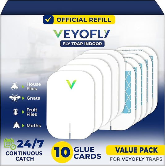 VEYOFLY Fruit Fly Traps for Indoors Official Refill, Gnat Trap Indoor Plug in, Bug Traps, Flying Insect Trap, Gnat Traps for House Indoor, Fly Trap Indoor for Home, Mosquito Catcher, Pack 10 Refills