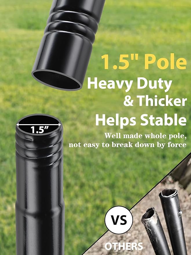2-Pack Adjustable String Light Poles, 12.6 FT Light Poles for Outside Patio Heavy Duty, Outdoor Deck Lighting Poles with Brackets Bases for Fence Concrete Mount, Metal Stand Hanging Garden Party Decor