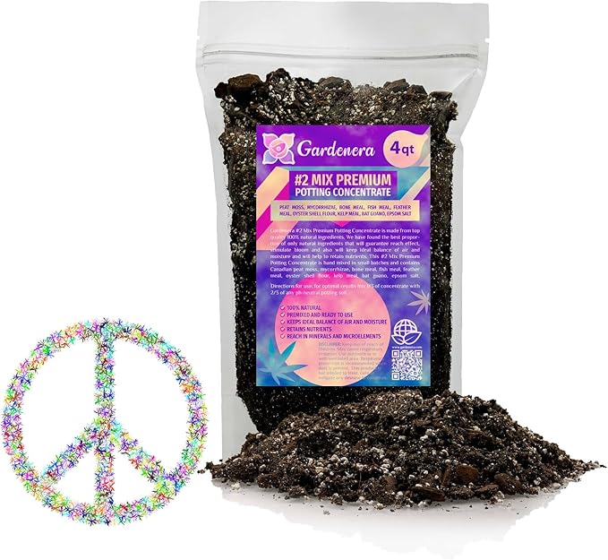 Gardenera Premium Organic #1 Potting Soil Mix - Ideal Nutrient Blend for Robust, High-Yield, and Beautifully Blooming Outdoor Guerrilla Growing Plants - 4 Quart