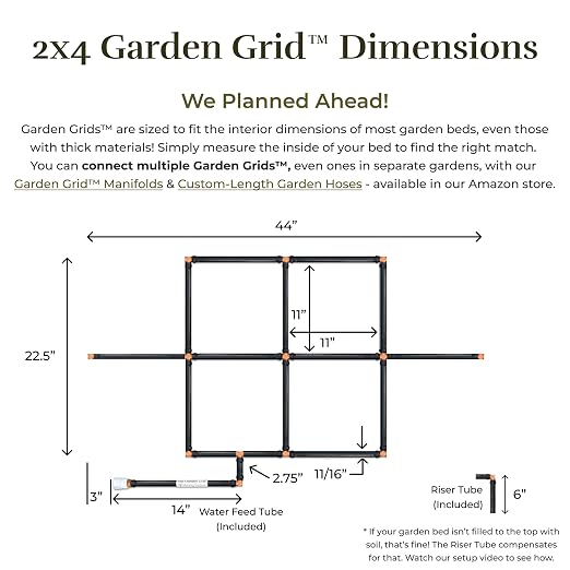 Garden Grid Watering System, 2x4 Cornerless | Drip Irrigation System for Garden Beds - But Better | Pre-Assembled, Waters Every Plant | Ideal for Beds w/Corner Posts or Curved Ends | 22.5"x44"