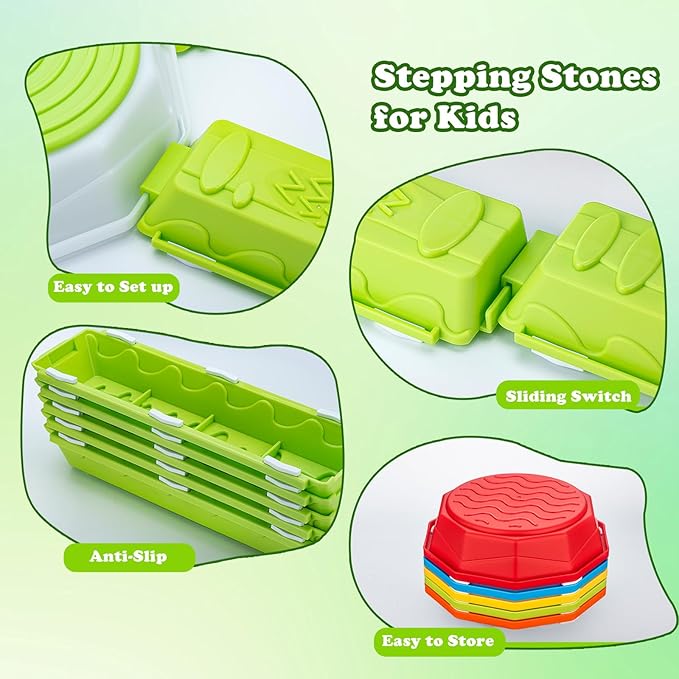 VROGTIK Stepping Stones for Kids, 15 Piece Balance Beams Toddler Stepping Stones Obstacle Course Sensory Toys with Game Spinner and Card for Indoor Outdoor Toys Gifts for 3 4 5 6 7 8 9 Years Old Kids