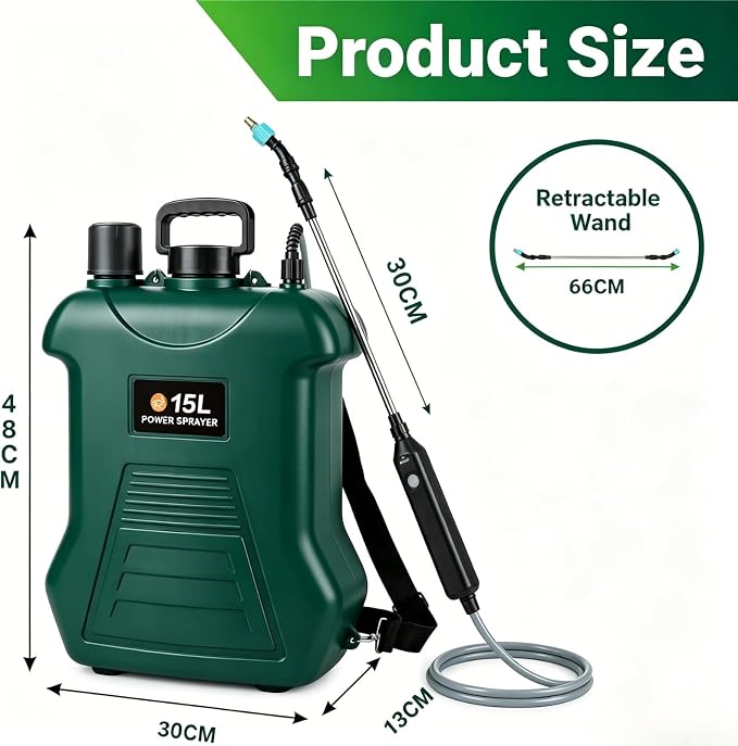 Battery Powered Garden Sprayer, 4 Gallon Backpack Retractable Electric Weed Sprayer with 3 Mist Nozzles, Rechargeable Telescopic Wand, Water Pump Sprayers for Lawn and Yard Plant Care - FURRELOR
