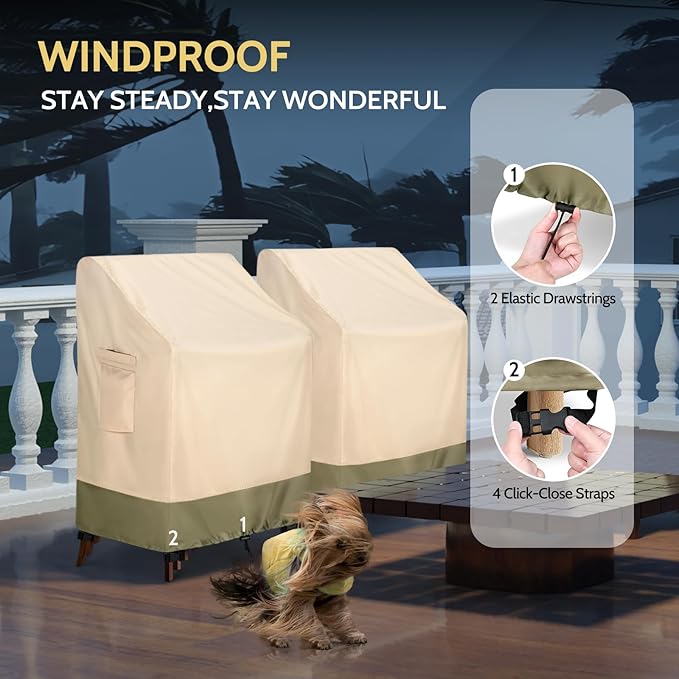 COSFLY Stackable Patio Chairs Covers Waterproof, Outdoor Furniture Covers Heavy Duty for 4-6 Stacking Chairs 1Pack - Fits up to 28w x 36D x 47H inches (Beige)