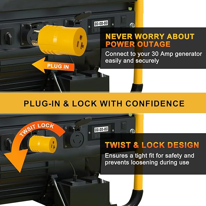30 Amp Shore Power Adapter - NEMA L5-30P to 5-15R/5-20R Twist Lock Plug RV & Marine Generator Connector, 110V/120V Household Outlet Converter with 3-Prong Locking Safe and Reliable Power Supply