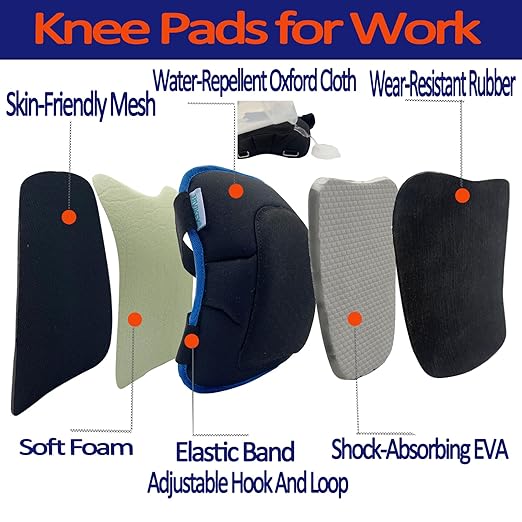 Work Knee Pads Made of Tear Resistant Oxford Cloth and Durable Rubber|Waterproof and Breathable Suitable for Mechanical Repairs and Yard Work|With Adjustable Straps Blue