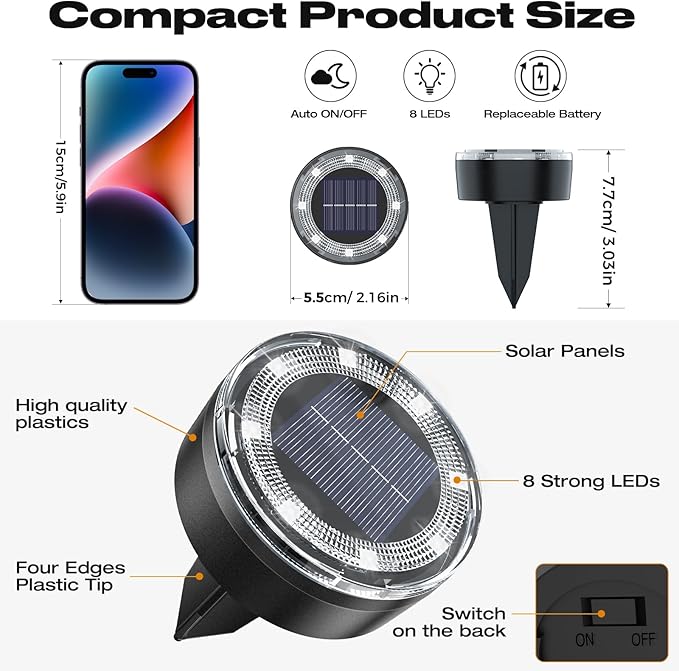 vighep Mini Solar Ground Lights, 24 Pack Solar Lights Outdoor Waterproof, Upgraded LED Flat Landscape Lighting for Outside Pathway Garden Patio Yard Driveway,Cold White