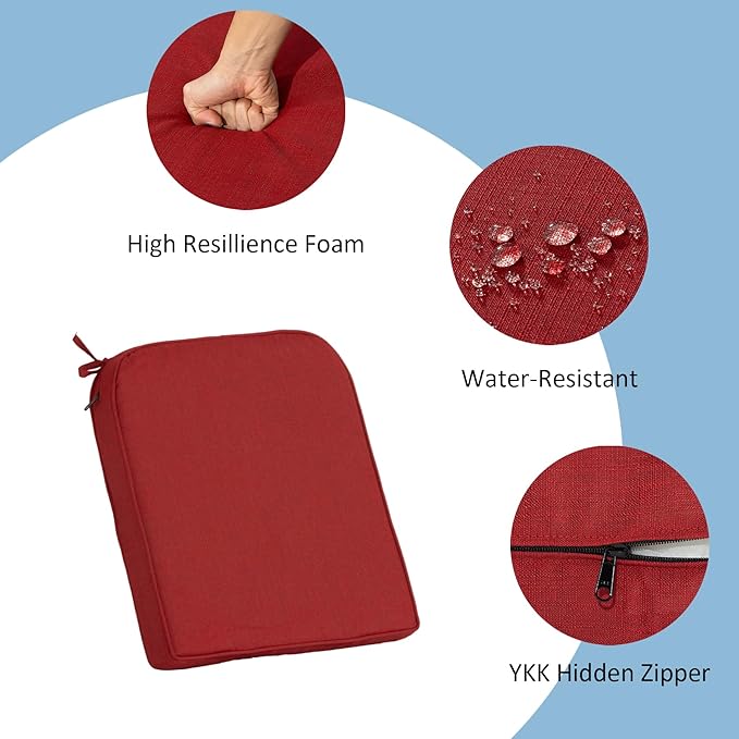COZYVIDA Outdoor Chair Cushions Pad 20"x19.5" Set of 4, Tie Straps for Secure Fit and Hidden YKK Zippers, Water-Resistant, UV-Resistant 1000+ Hrs,Chili