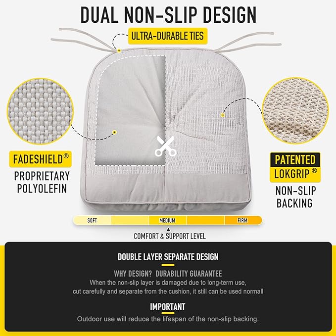 SUNROX Memory Foam Non Slip Rocking Chair Cushion, FadeShield Water Resistant Thicken Durable Tufted Pads, Set of Seat & Back Cushion with Ties for Indoor/Outdoor Rocker, 2 Piece, Cream