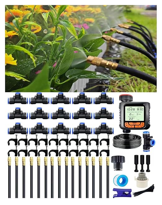 Drip Irrigation System,Automatic Garden Watering System,360° Adjustable Spray Sprinkler Kit, Easy Installation No Tools, Fine Mist Watering forGarden,Patio,Potted Plants,Courtyard Watering System