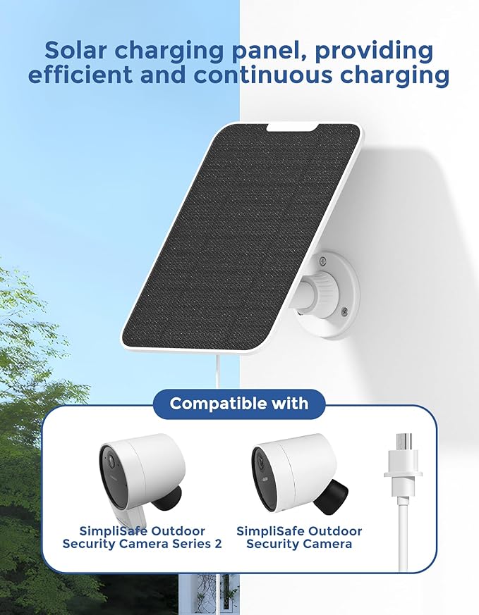 Solar Panel Compatible with SimpliSafe Outdoor Camera Series 2 Wireless, 5W Solar Panel with 13.1ft Charging Cable for Outdoor Battery Powered Security Camera with Wall Mount（Not Include Camera）