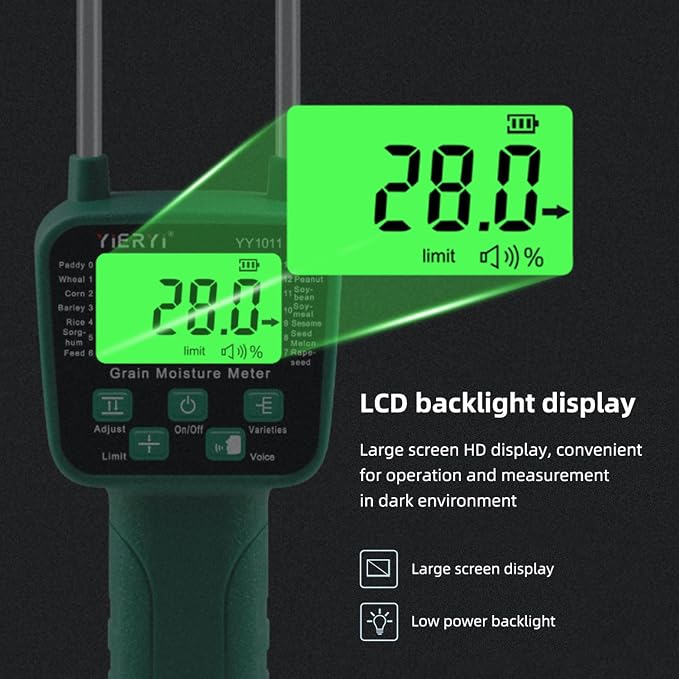 Hay Moisture Tester Meter, Portable Digital Probe Tester with LCD, Grain moisture meter High-precision meter for rice, wheat, corn, rice and 14 other crops Voice broadcast water meter