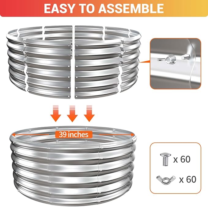 39 Inch Fire Pit Ring for Outside, 17'' Deep Heavy Duty Firepit,Wood Burning, DIY In Ground or Above-Ground, Outdoor Heavy Duty Galvanized Steel Fire Pits for Backyard Bonfire, Patio & Camping