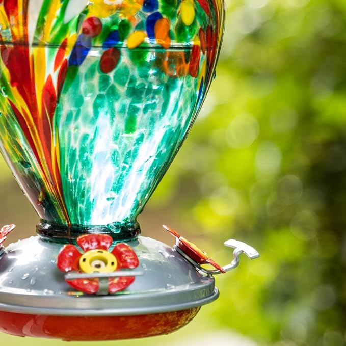 Muse Garden Hummingbird Feeders for Outdoors Hanging, Blown Glass Hummingbird Feeder, Gifts for Mom, Garden Decor for Outside, Unique Gifts Idea for Women, 34 Ounces, Turquoise Fireworks | Muse Garden Hummingbird Feeders for Outdoors Hanging, Blown Gla...