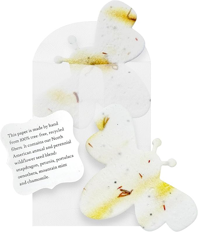 Set of 24 Yellow Bee Seed Paper – Writable & Plantable Wildflower with Envelopes & Planting Guides, Mom's Gift for Mother’s Day, Use for Wedding, Baby Shower, Party Favors & Easter Decorations