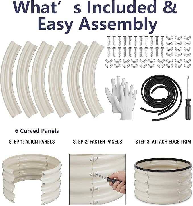 Round Galvanized Raised Garden Bed Kit, 3 Pcs 2 x 2 x 1ft Pearl White Galvanized Garden Boxes, Outdoor for Vegetables