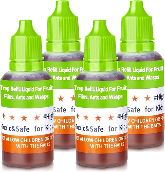 Fruit Fly Trap Refill Liquid, Effective Gnat Killer&Fruit Fly Catcher Bait Refill, Long-Lasting Fruit Scented Ants Attractant for Kitchen Bathroom Living Room Use, Safe Near Food (4 Pack)