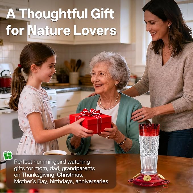 Plastic Hummingbird Feeders for Outdoors Hanging, 2 Pack 14OZ Ant & Bee Proof Humming Bird Feeder, 4 Feeding Ports Leak Proof Hummingbird Feeder for Outside Garden Decor, Gifts for Women Mom