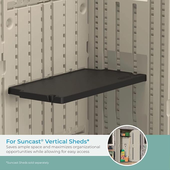 Suncast 6 Pack Vertical Shed Shelf Kit, Space Saving Shelving for Wall Mount Outdoor Storage Structures, 27.75" W x 14.5" D x 1.25" H, Black