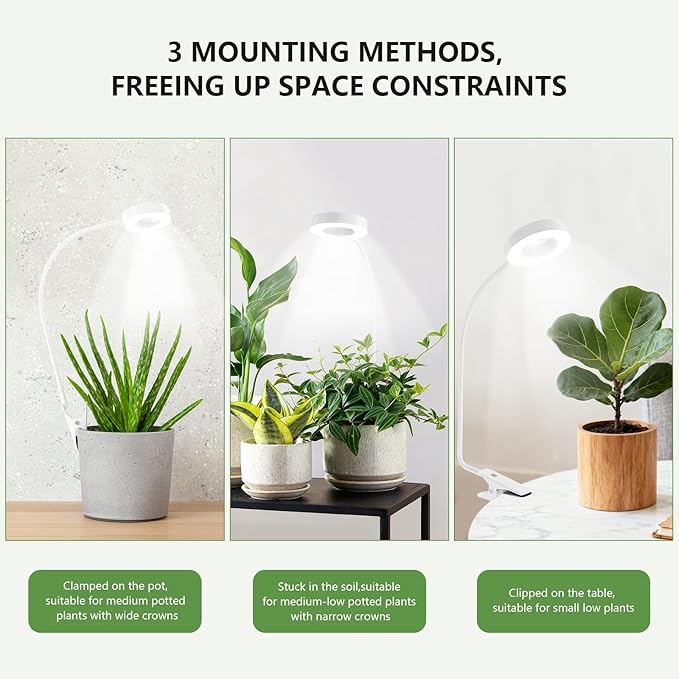 Pot Clip on Grow Lights for Indoor Plants Full Spectrum,LED Plant Lights for Indoor Growing,10-Level Dimmable & Timer,Adjustable Gooseneck Plant Grow Light for Small Plant,Succulents,White 1 Pack