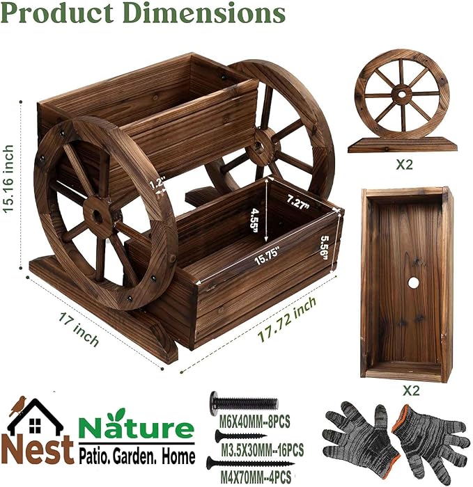 2 Tier Classic Wooden Wagon Planter Box|Outdoor Planter/Flower Pot for Indoor&Outdoor Plants-Rustic Garden Planter for Patio,Porch&Garden Decor- Raised Garden Bed for Succulents,Herbs,Vegetables