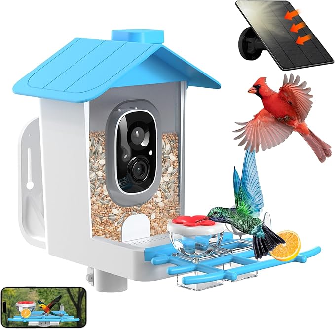Bird Feeder with Camera Solar Powered - Smart Bird Feeder with 2K HD Camera, AI Identification, Solar Powered, Instant App Alerts, Birds Watching Gifts for Mom, Dad, Tech Lovers