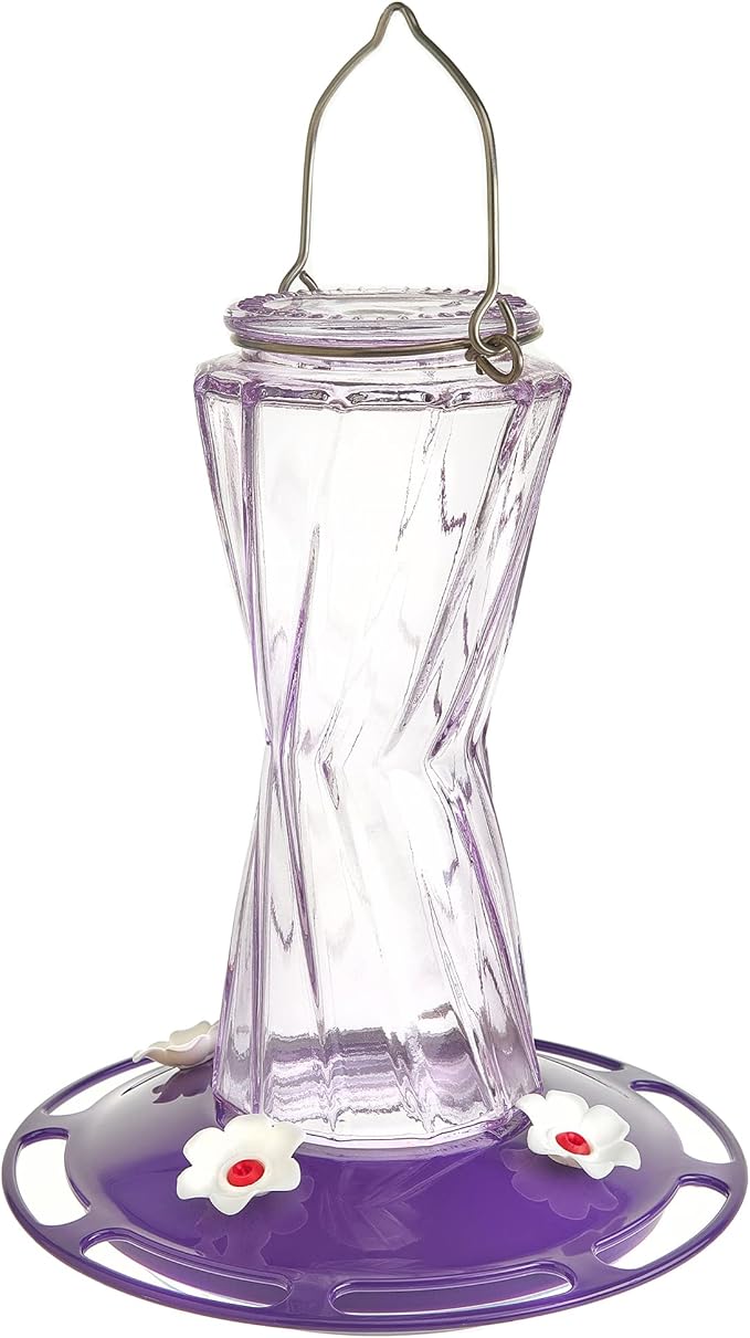 More Birds Bohemian Hummingbird Feeder, Glass Hummingbird Feeders for Outdoors, 4 Feeding Stations, 20 Ounces, Purple