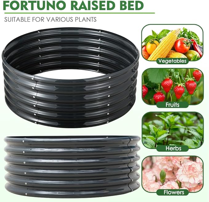 FORTUNO 17" Tall 3 FT Round Galvanized Raised Garden Bed Box Metal Outdoor High Flower Bed Steel Patio Ground Planter for Planting Vegetables and Herb, Dark Grey