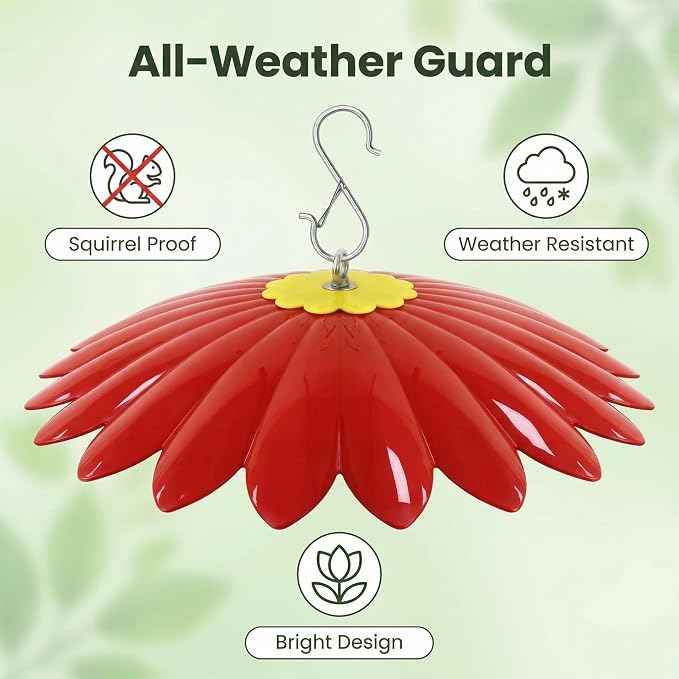 13.5 inch Hummingbird Feeder Shade Dome Cover,Rain Guard,Weather Guard for Bird Feeder, Umbrella Cover for Bird House for Outdoor,Squirrel Baffle,Flower Design(Red) 4 Pack.